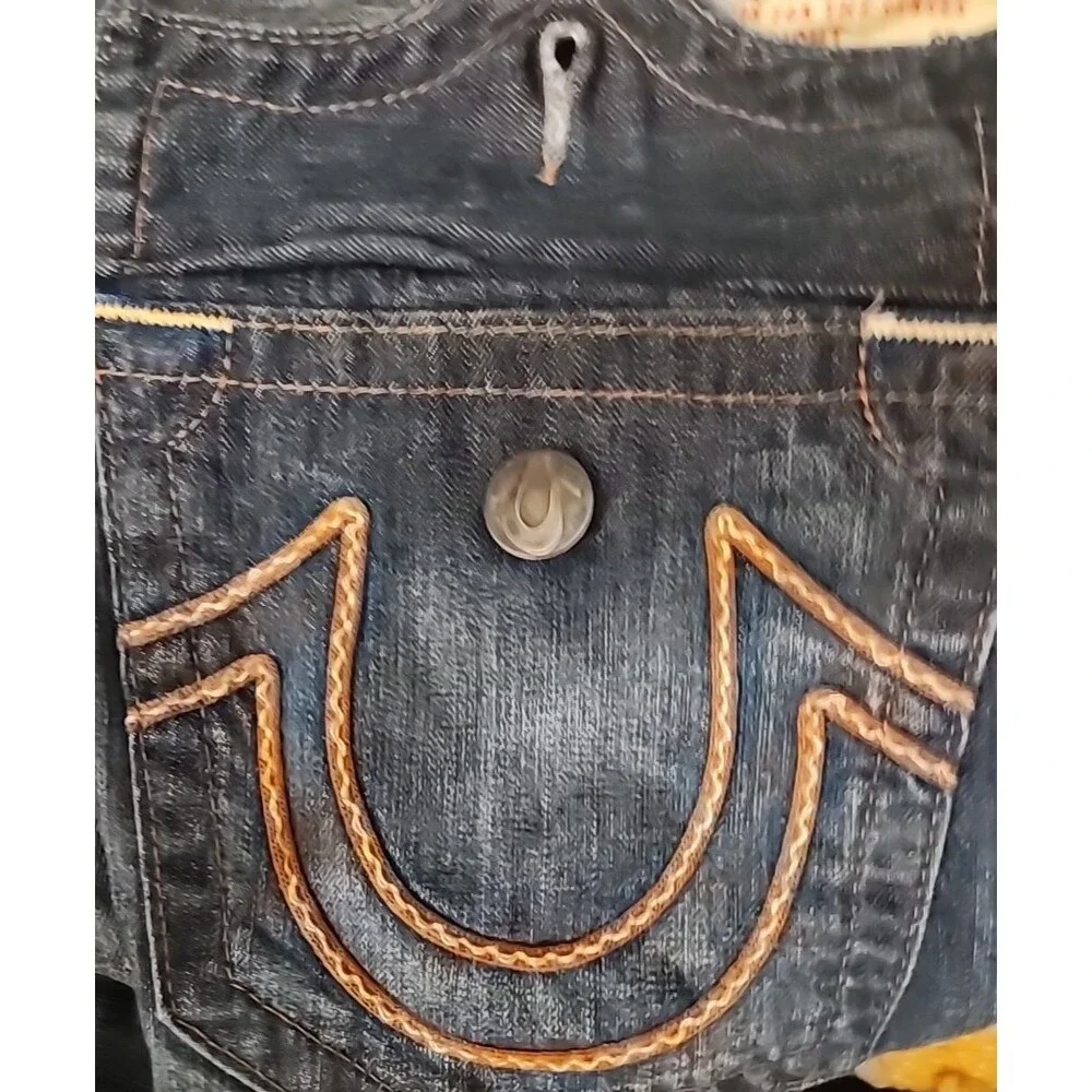 True Religion Jeans Blue Made in USA Size 40 Heavy Brown Stitching Y2K